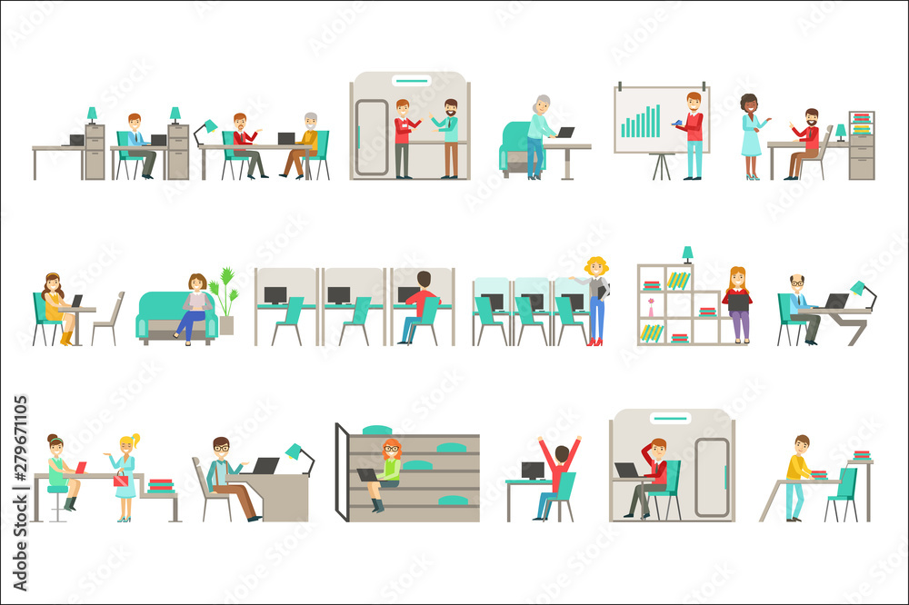 Coworking In Modern Design Office Infographic Illustration Set