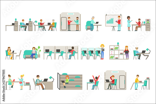 Coworking In Modern Design Office Infographic Illustration Set