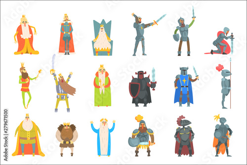 Fairy-Tale Kings Set Of Cartoon Fun Illustrations