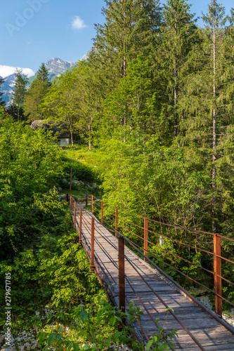 Rope bridge on the river Soca, Triglavski national park, Slovenia