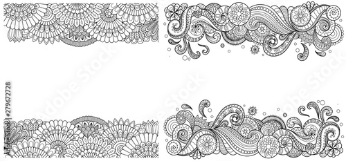 Beautiful mandala wave frames set for print on product or adult coloring book, coloring page. Vector illustration photo