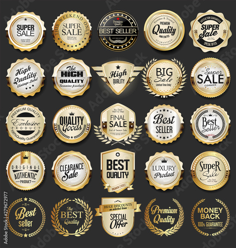 Collection of retro vintage golden badges and labels 