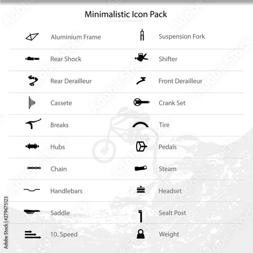 Bicycle parts and components icons for eshop menu.