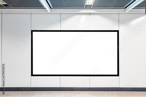 Blank advertising display in subway station underpass public area