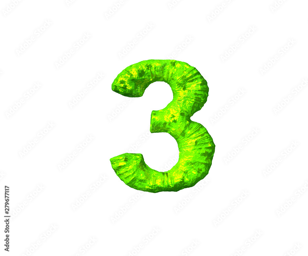 number 3 in cosmic style isolated on white background - toxic slime alphabet, 3D illustration of symbols number 3 in cosmic style isolated on white background - toxic slime alphabet, 3D illustration of symbols