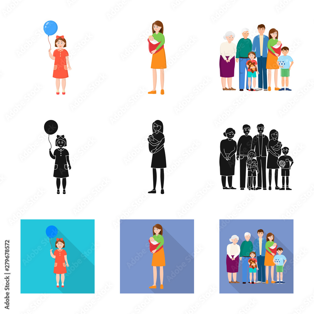 Vector design of character and avatar logo. Set of character and portrait vector icon for stock.