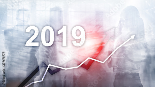 New year 2019 Financial growth graph on blurry business background