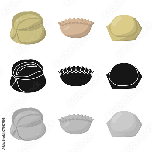 Vector design of products and cooking logo. Set of products and appetizer stock symbol for web.
