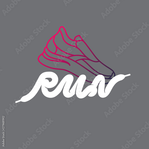 Modern emblem with the inscription run and images of sneaker. Vector illustration for an athletic club