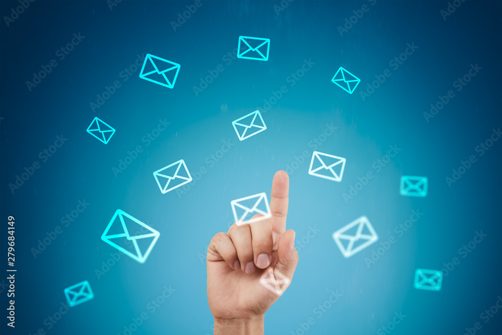Messages icons on virtual screen. Communication concept. Messages icons on virtual screen. Communication concept.