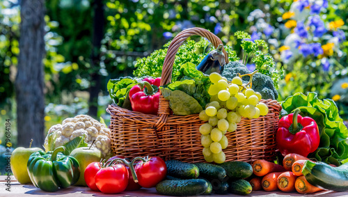 Fototapeta Naklejka Na Ścianę i Meble -  Variety of fresh organic vegetables and fruits in the garden