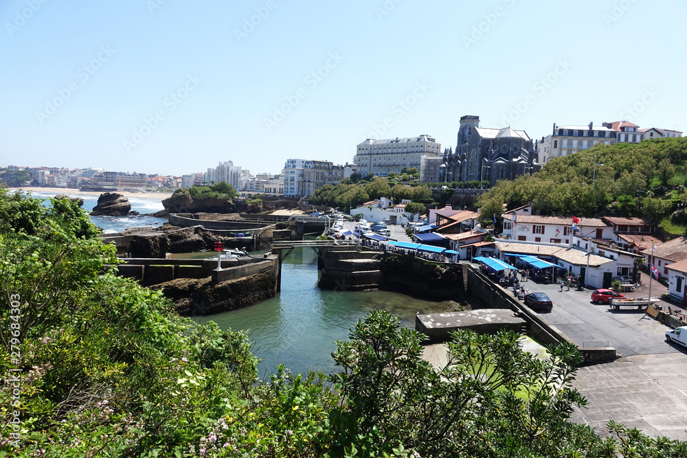 Naklejka premium France. The rocky coast with harbor of Biarritz