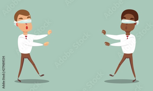 blindfolded cartoon businessman. Business concept. Stock flat vector illustration.