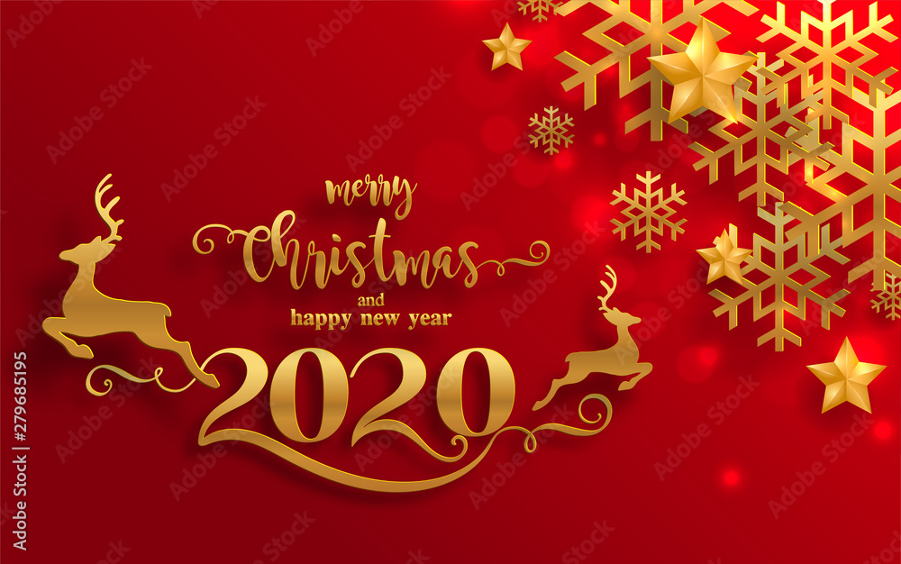 Merry christmas greetings and Happy new year 2020 templates with beautiful winter and snowfall patterned paper cut art and craft style on paper color background.