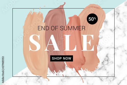 Vector sale banner with text on lipstick stokes background. Good for salons, beauty shops.