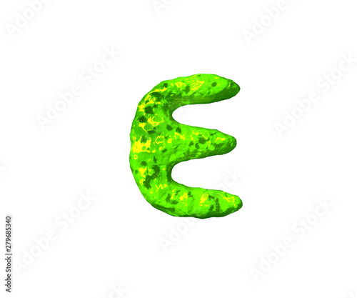 toxic slime alphabet - letter E in monstrous style isolated on white background, 3D illustration of symbols