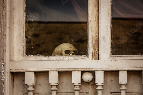 A skull in a window