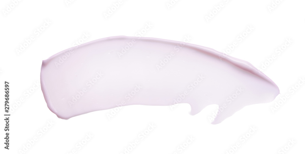 Gently pink strokes and texture of lip gloss or acrylic paint isolated on white background - obrazy, fototapety, plakaty 