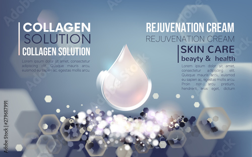 Collagen solution,Drop,Serum and Vitamin Background.Concept Skin Care Cosmetic.Regenerate cream.