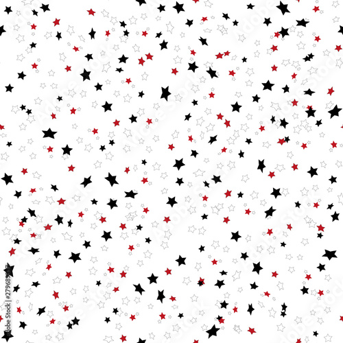 Repeated red and black stars cute seamless pattern for kids. Red, black colors. Vector illustration.