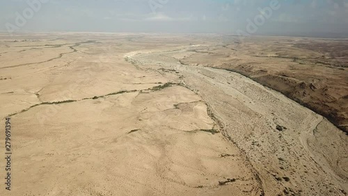 Wadi Nizana in Negev desert Aerial view  Wadi Nizana in spring, Drone shot, Negev desert, Israel photo