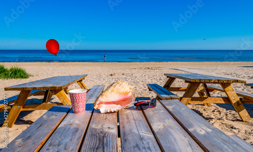 Summer seascape, sunny day on sandy beach of the Jurmala - famous internation...