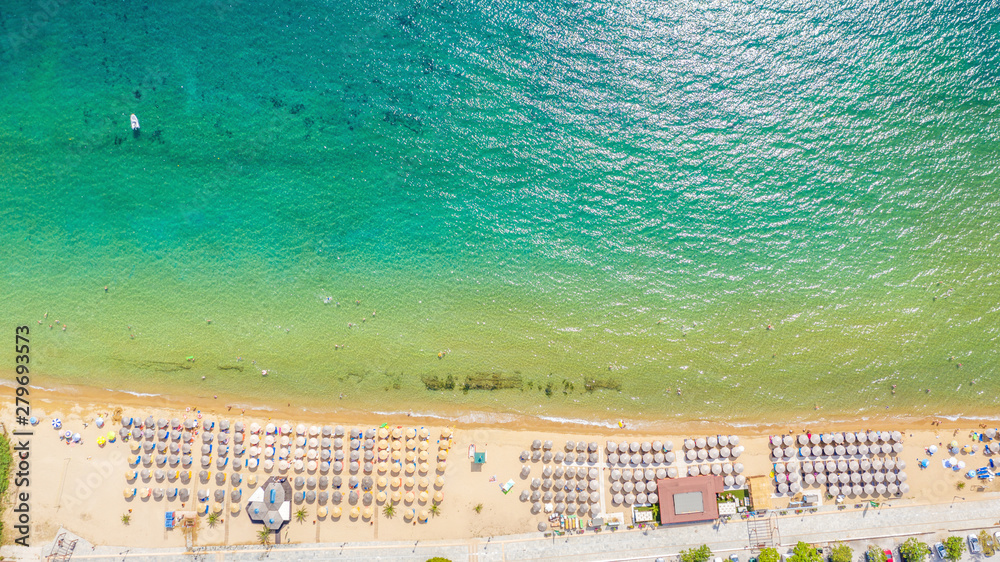 Aerial view at the beach. Beautiful natural seascape at the summer time.