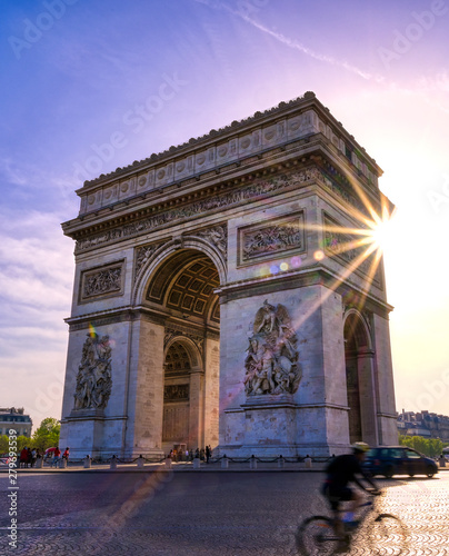 A view of the Arc de Triomphe located in Paris, France. © Jbyard