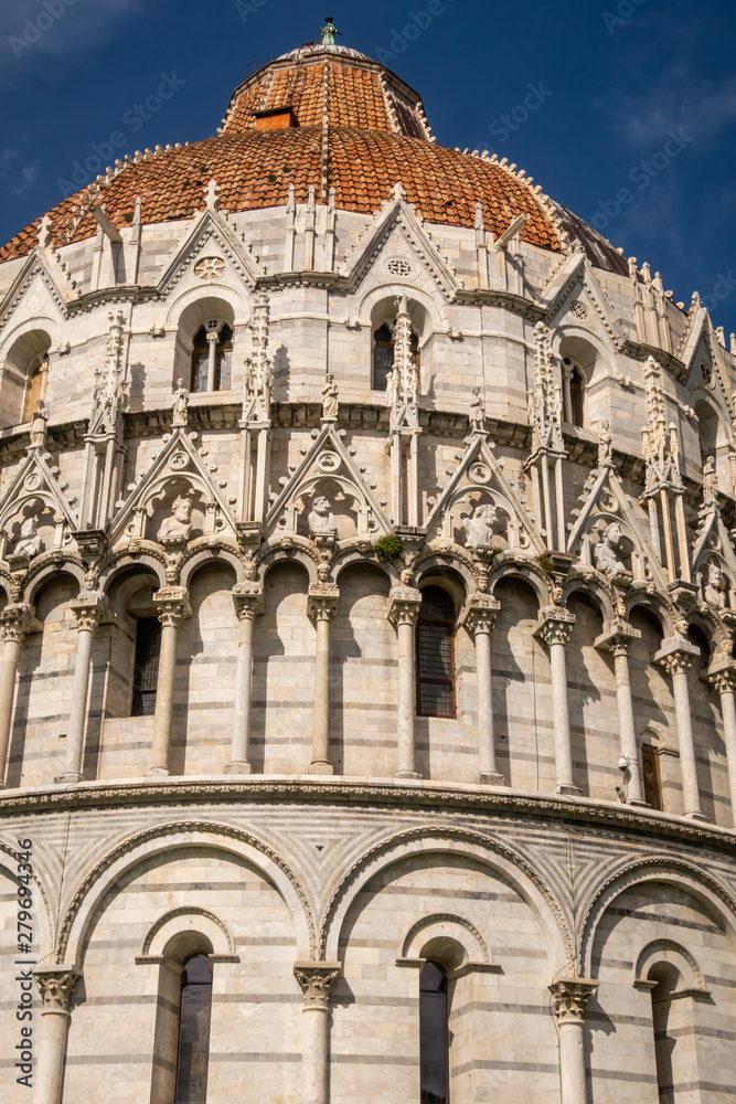 Architectural detail of the Baptistery of St John of Pisa. Tuscany, Italy