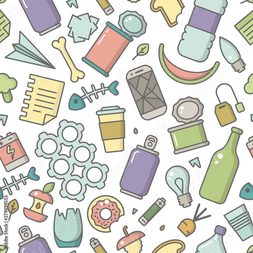 Seamless pattern with different types of waste