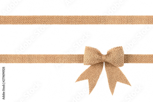 Canvas-taulu Burlap ribbon bow isolated on white background