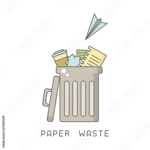 Trash can with paper waste
