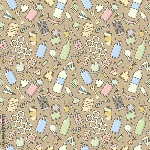 Seamless pattern with different types of waste