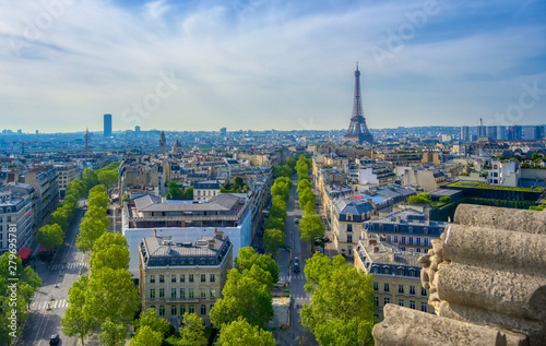 A view of the Eiffel Tower and Paris, France from the Arc de Triomphe. © Jbyard
