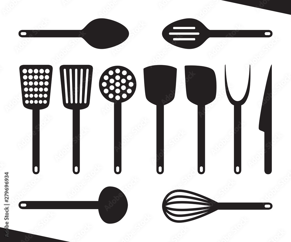 Kitchen accessories silhouette black vector on white background