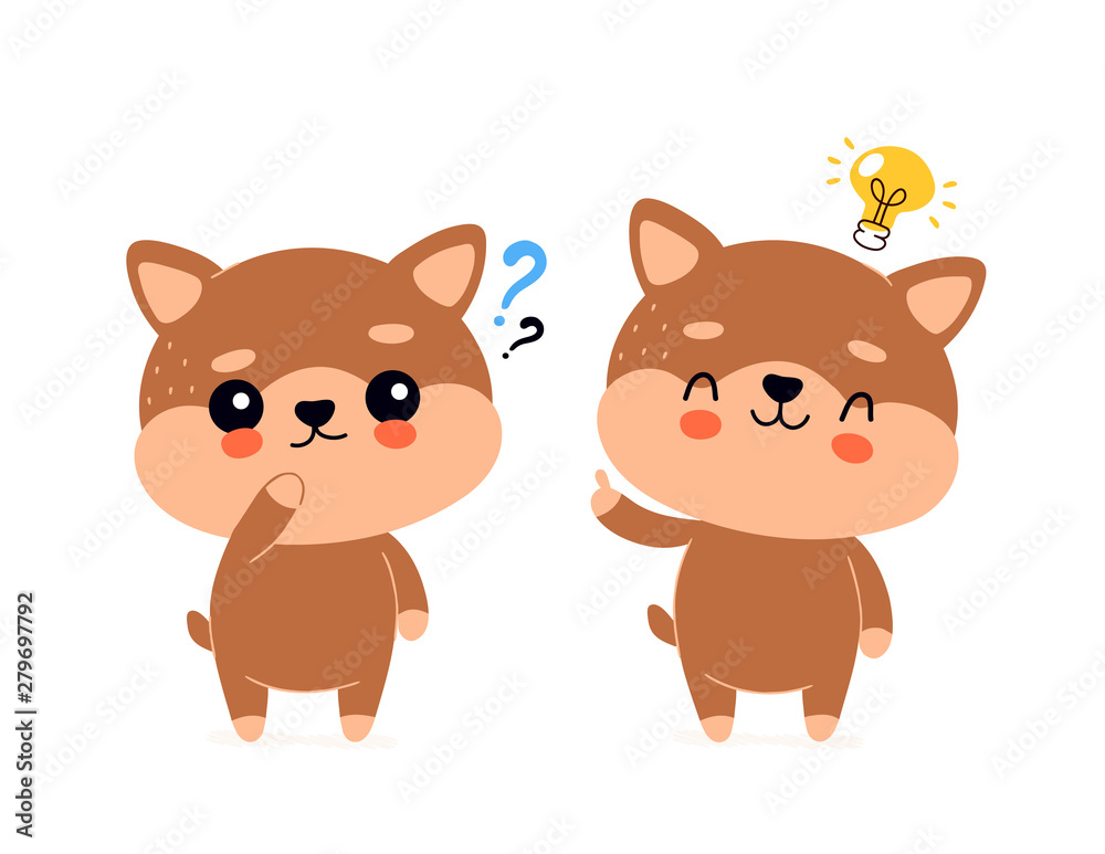 Cute happy smiling dog with question mark Cute happy smiling dog with question mark