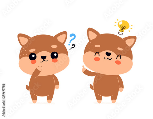 Cute happy smiling dog with question mark