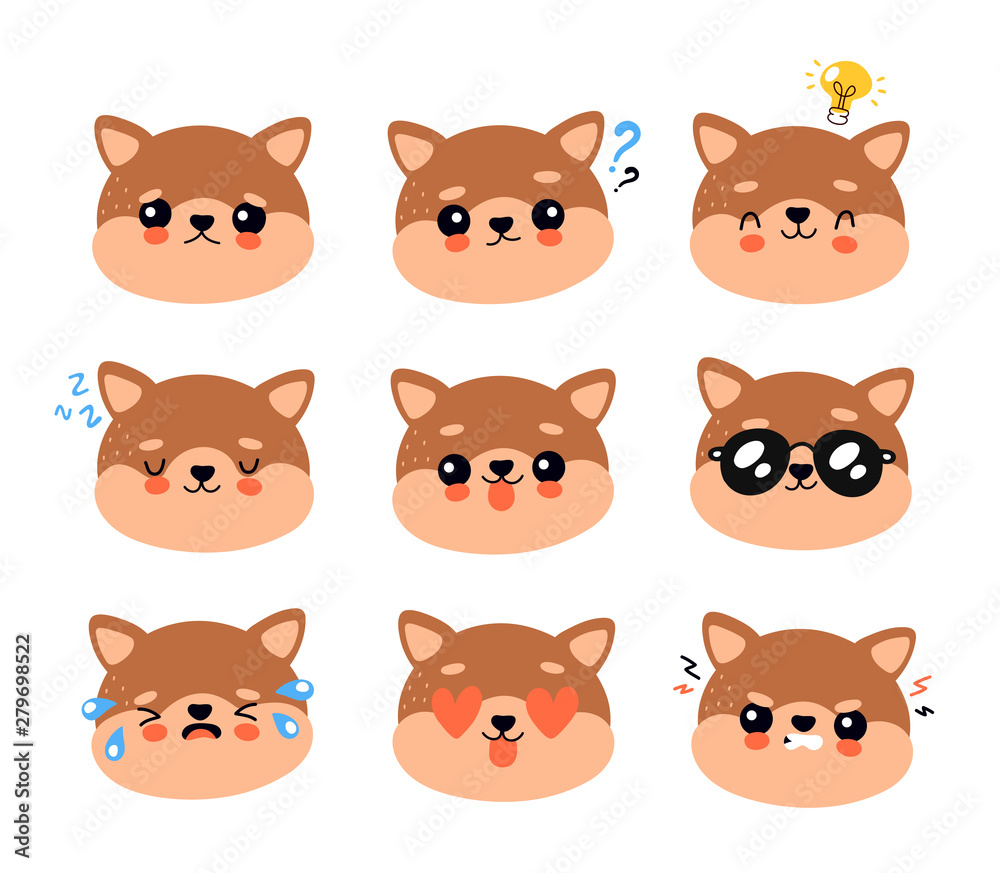 Cute happy smiling and sad dog character Cute happy smiling and sad dog character