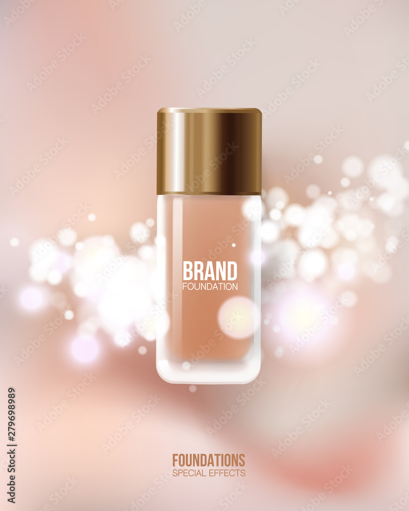 Container mockup. cosmetic glass bottle package,bank. Foundation beige liquid .Cosmetic make up.