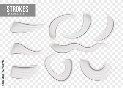 Set of special effects. Blank Strokes. Foundation blank liquid .Cosmetic make up. smudges white on transparent background. concealer, cream strokes.