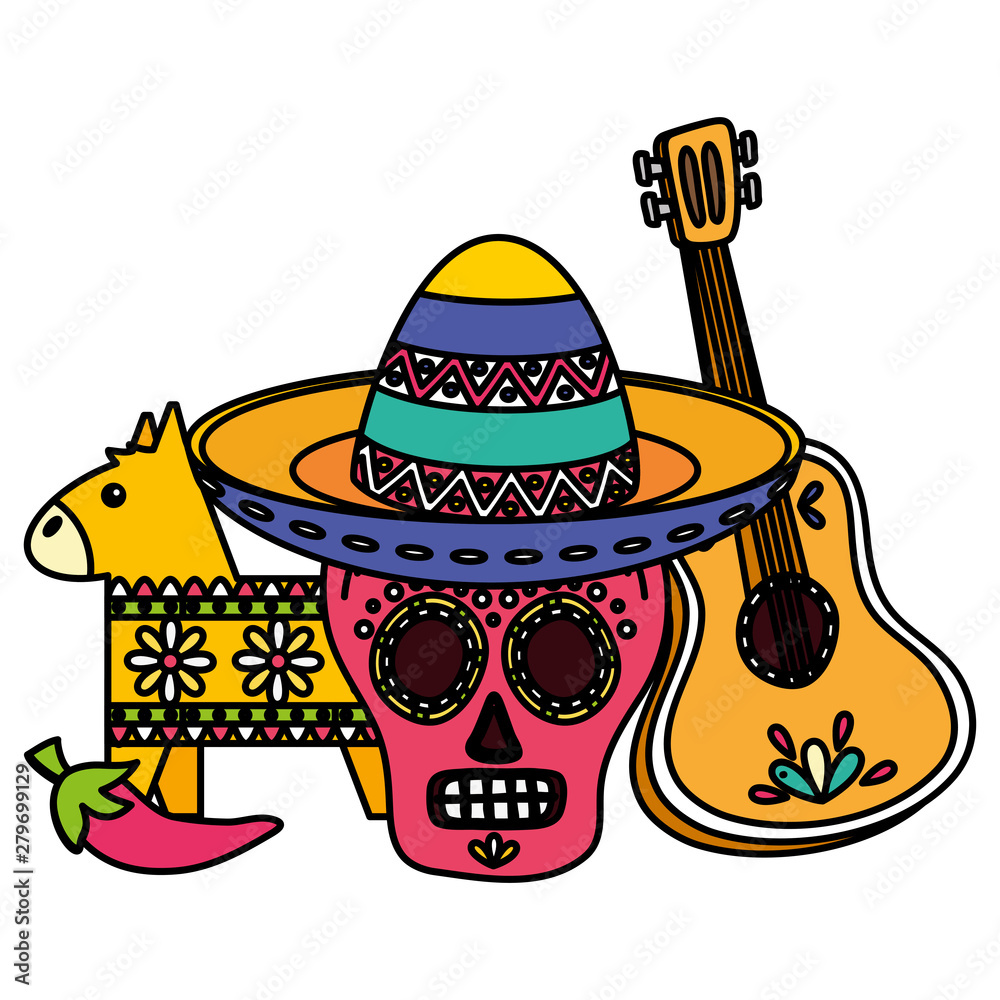 day of the dead skull mask with guitar and pinata day of the dead skull mask with guitar and pinata
