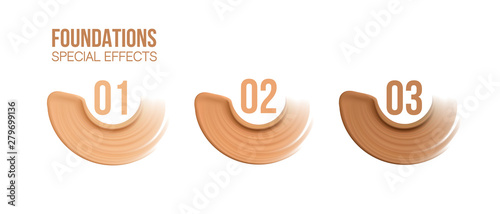 Foundation beige liquid .Cosmetic make up. smudges range of colors on white background.transparent. Beige concealer strokes.