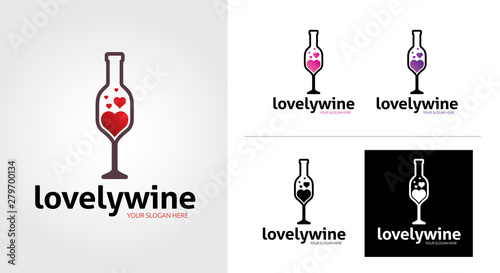 Love wine creative and minimalist logo template Set