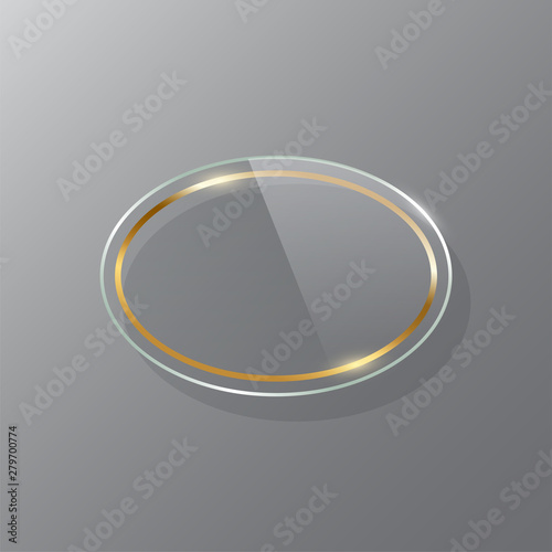 Golden oval glass frame realistic vector mockup set