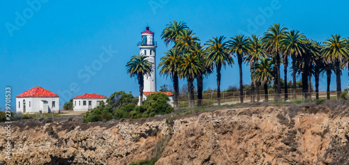 he Point Vicente Lighthouse is at the top of a cliff along the rocky Pacific Coast of California in Rancho Palos Verdes, north of the Los Angeles Harbor. photo