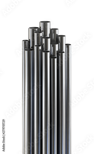 Steel pipes, isolated on white background. Clipping path included. 3d illustration.