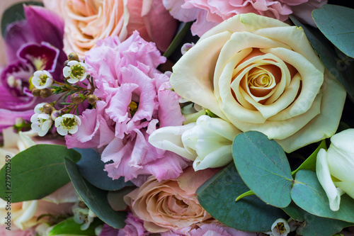 bouquet of flowers in gentle tones close up floral background photo