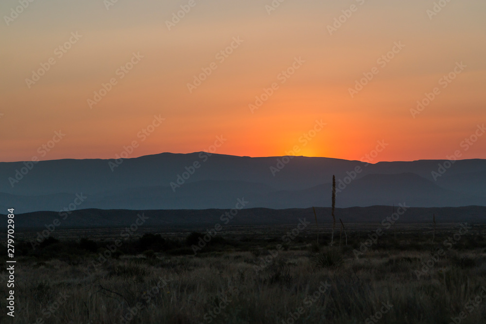 Landscape view of the sunrise in Big Bend National Park in Texas.
