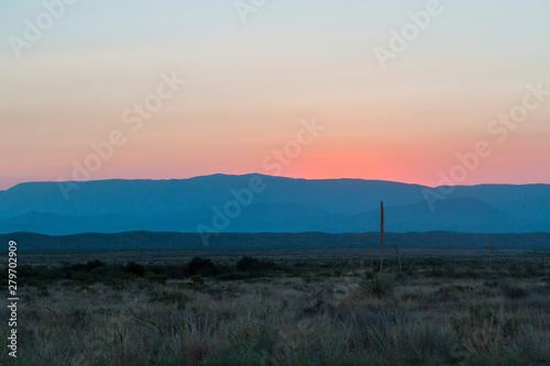 Landscape view of the sunrise in Big Bend National Park in Texas.