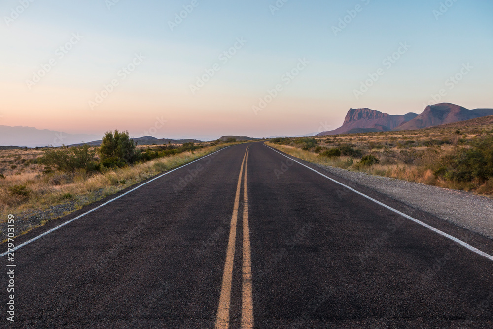 Landscape view of the sunrise in Big Bend National Park in Texas.